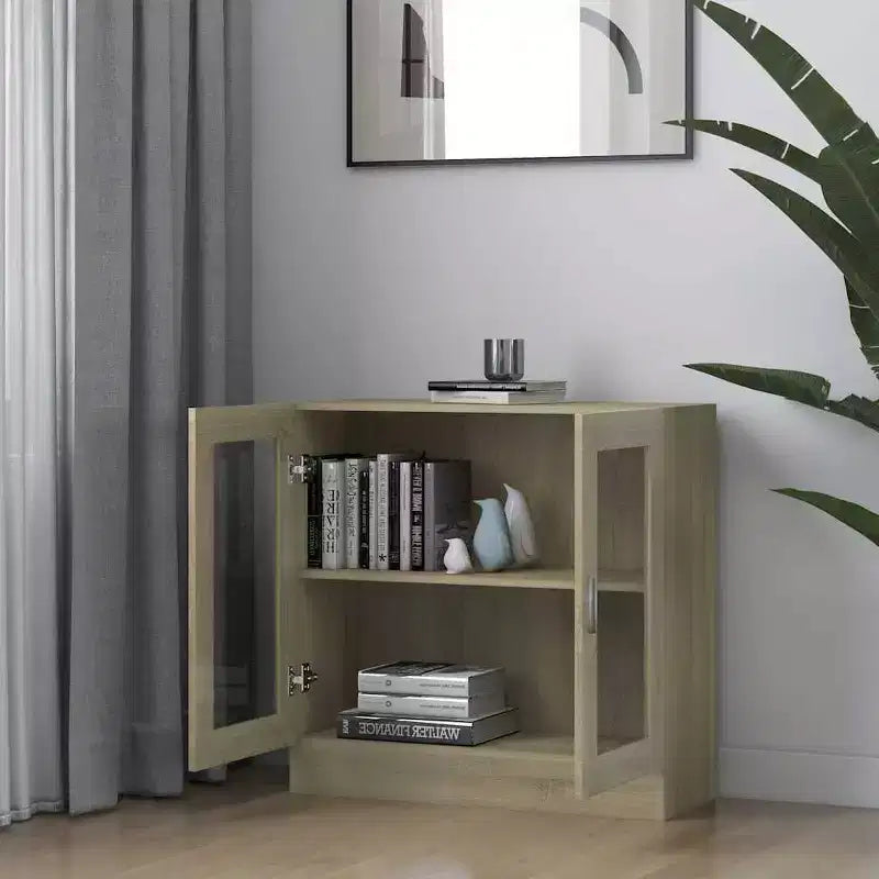 Vetrina Rovere Sonoma | Legno Ingegnerizzato e Vetro | 2 Ripiani | Montaggio a Parete