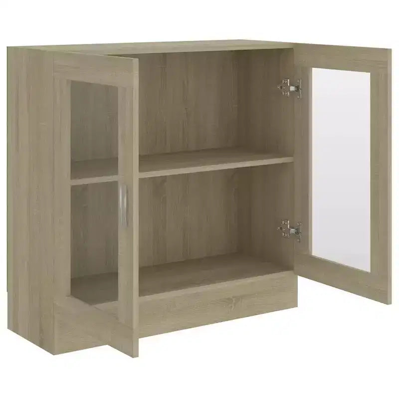 Vetrina Rovere Sonoma | Legno Ingegnerizzato e Vetro | 2 Ripiani | Montaggio a Parete