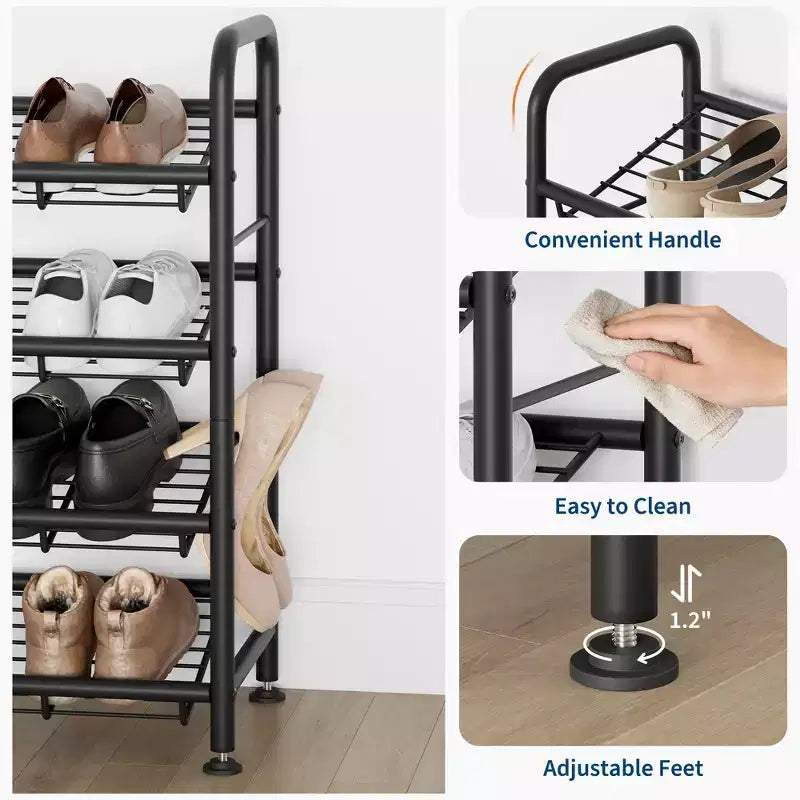 Scarpiera Sottile Regolabile con Telaio in Metallo e Ripiani in Tessuto - Organizzatore Salvaspazio per Scarpe per Ingresso e Camera da Letto