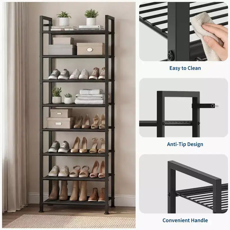 Scarpiera Sottile Regolabile con Telaio in Metallo e Ripiani in Tessuto - Organizzatore Salvaspazio per Scarpe per Ingresso e Camera da Letto
