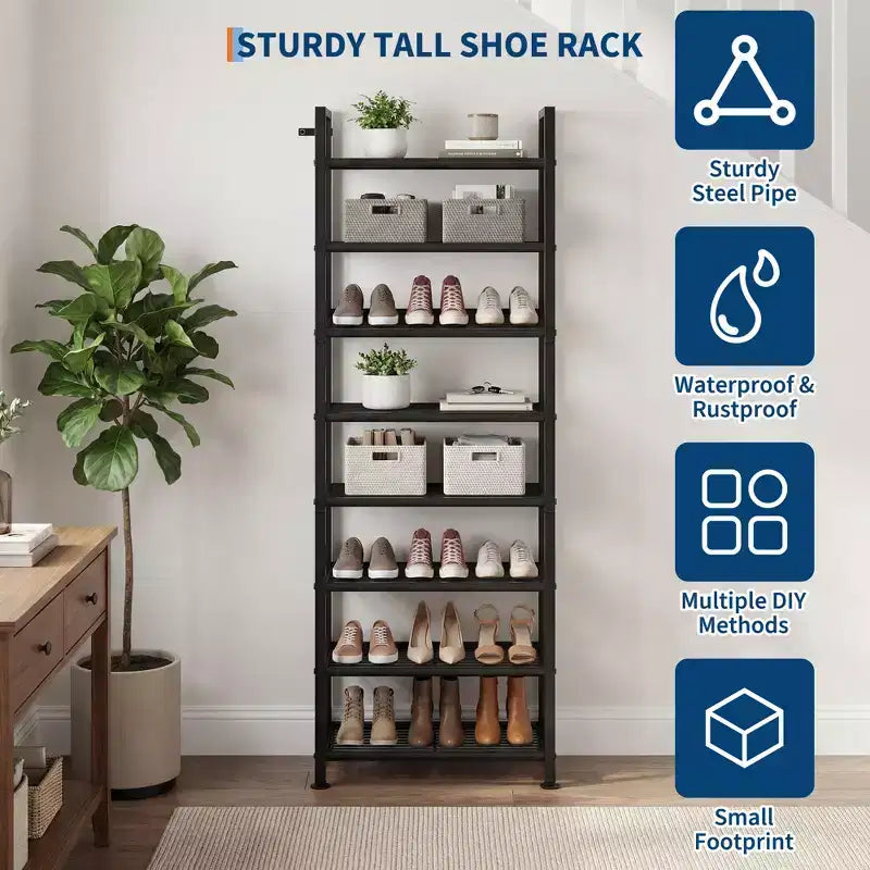 Scarpiera Sottile Regolabile con Telaio in Metallo e Ripiani in Tessuto - Organizzatore Salvaspazio per Scarpe per Ingresso e Camera da Letto