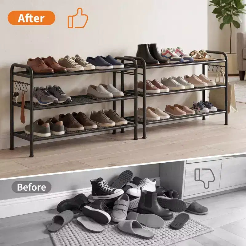 Scarpiera Sottile Regolabile con Telaio in Metallo e Ripiani in Tessuto - Organizzatore Salvaspazio per Scarpe per Ingresso e Camera da Letto