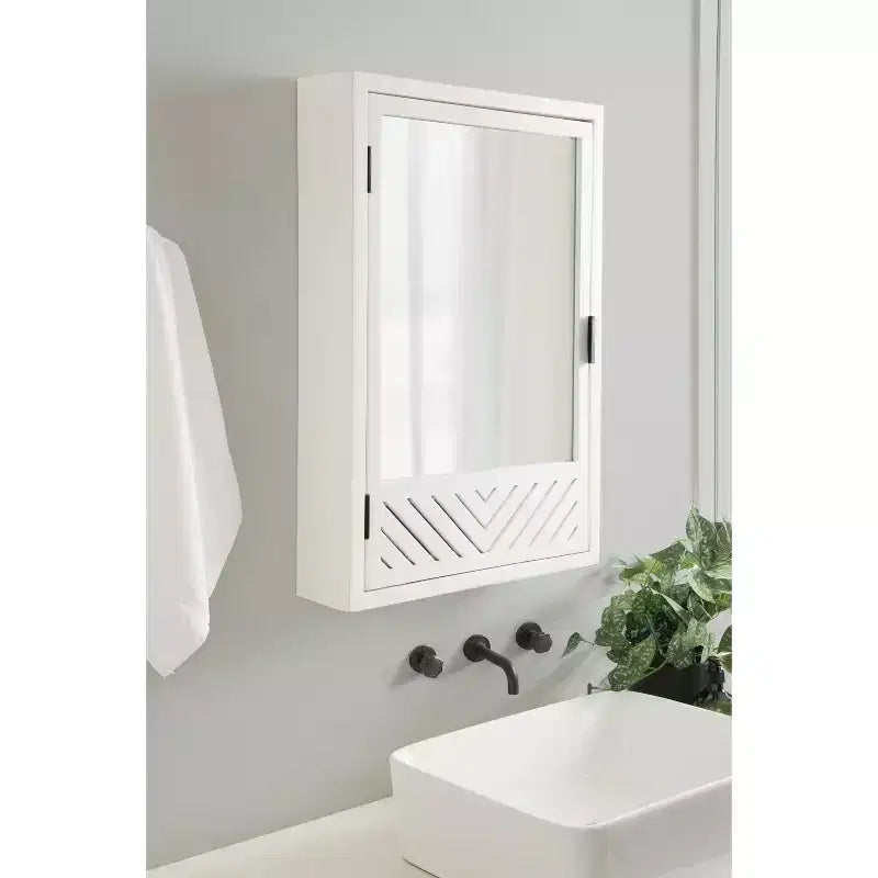 Pensile bagno con specchio | Motivo chevron | 3 ripiani | 50x76 cm