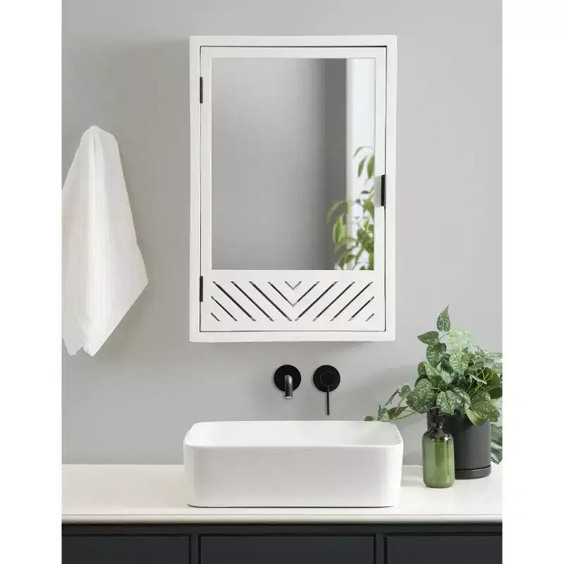 Pensile bagno con specchio | Motivo chevron | 3 ripiani | 50x76 cm