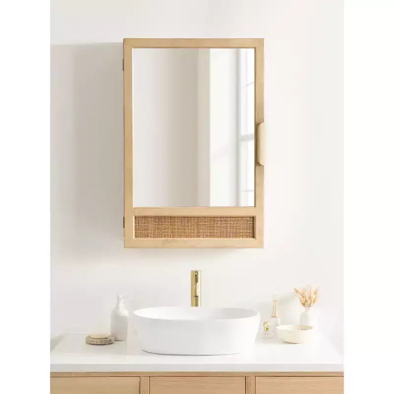 Specchiera pensile in rattan | 3 ripiani | Chiusura magnetica | 20x30 pollici