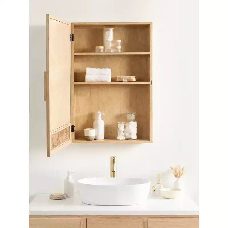 Specchiera pensile in rattan | 3 ripiani | Chiusura magnetica | 20x30 pollici