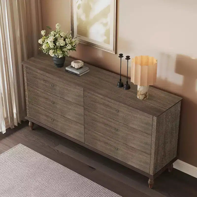 Mobile contenitore moderno da 160 cm | 6 cassetti | Guide con chiusura ammortizzata | Maniglie in metallo color rame