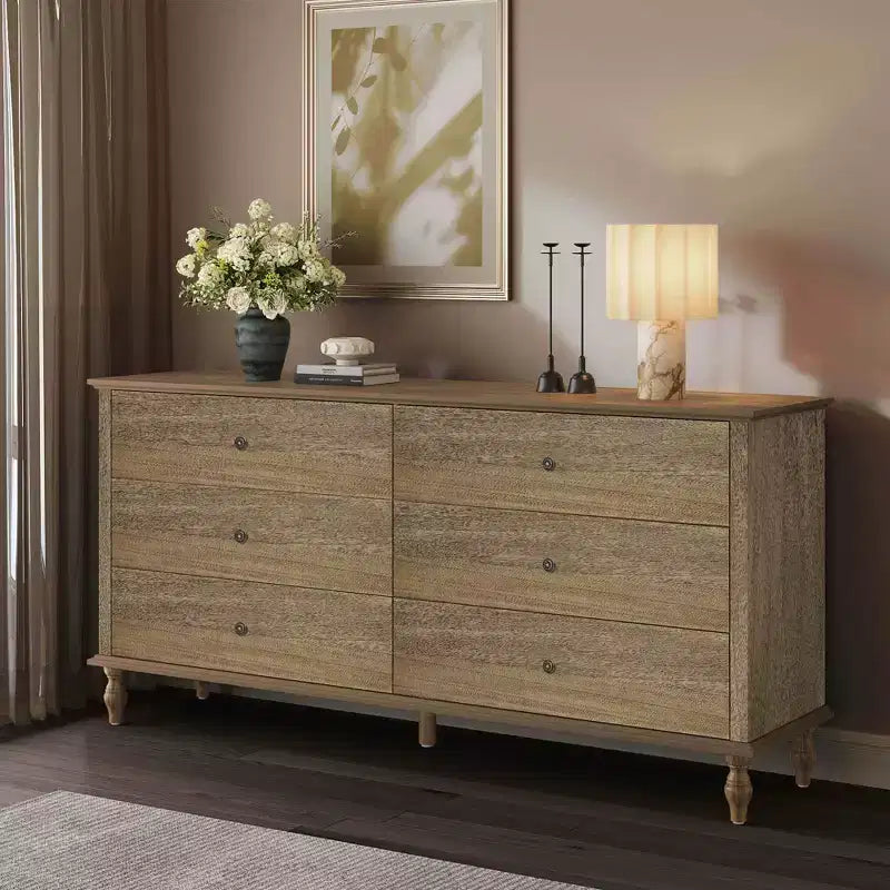 Mobile contenitore moderno da 160 cm | 6 cassetti | Guide con chiusura ammortizzata | Maniglie in metallo color rame