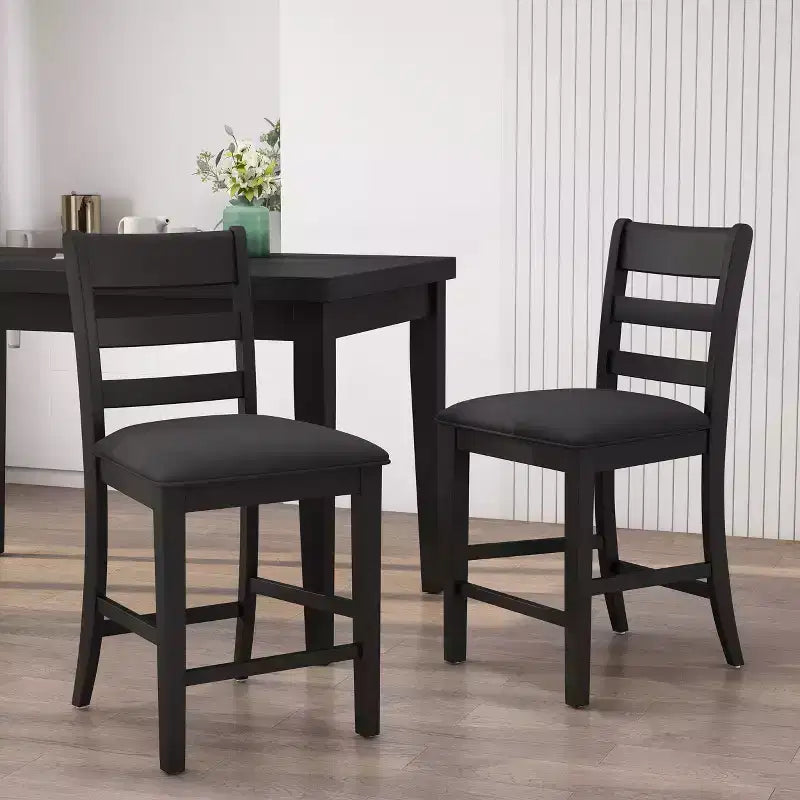 Set di 2 sgabelli da bar da cucina imbottiti in stile rustico | Similpelle | Legno di caucciù