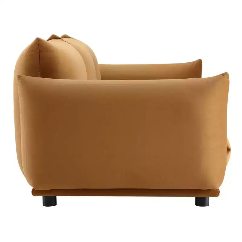 Divano in velluto performante da 100 pollici | Imbottito eccessivamente | Gambe in legno di gomma | Capacità 993 libbre | Cognac
