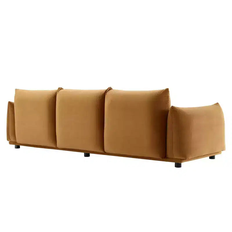 Divano in velluto performante da 100 pollici | Imbottito eccessivamente | Gambe in legno di gomma | Capacità 993 libbre | Cognac