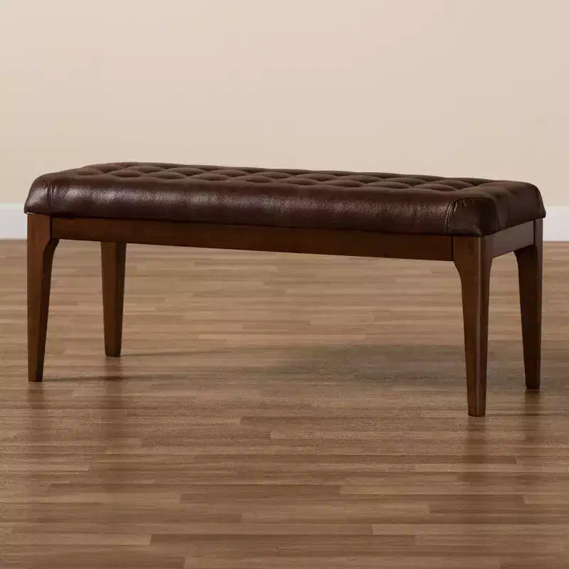 Panca Pouf Rettangolare Rivestita in Similpelle | Capitonnè | Gambe in Legno di Gomma | 106 cm