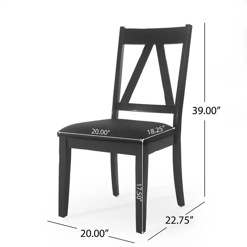 Set di 2 sedie da pranzo imbottite in stile rustico | Ecopelle | Gambe in legno di gomma | Nero
