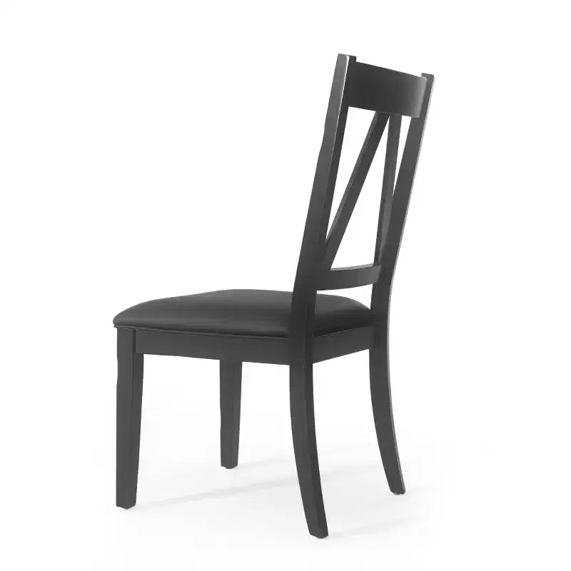 Set di 2 sedie da pranzo imbottite in stile rustico | Ecopelle | Gambe in legno di gomma | Nero