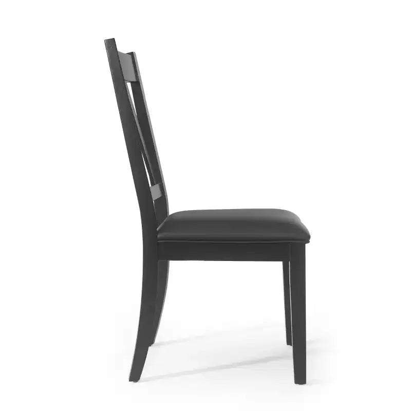 Set di 2 sedie da pranzo imbottite in stile rustico | Ecopelle | Gambe in legno di gomma | Nero