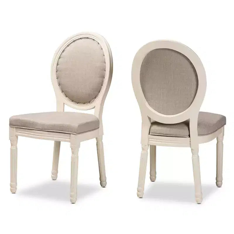 Set di 2 sedie da pranzo imbottite in tessuto | Rivetti decorativi | Struttura in legno di betulla | Grigio/Bianco