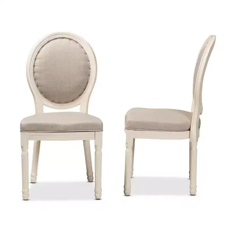 Set di 2 sedie da pranzo imbottite in tessuto | Rivetti decorativi | Struttura in legno di betulla | Grigio/Bianco