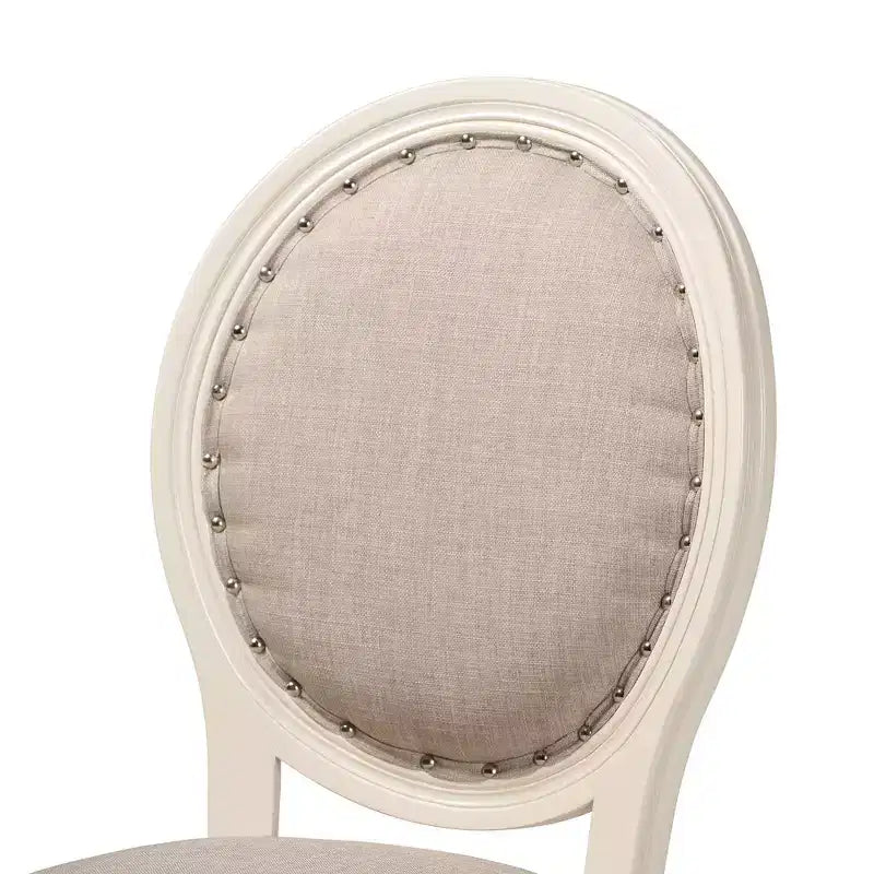 Set di 2 sedie da pranzo imbottite in tessuto | Rivetti decorativi | Struttura in legno di betulla | Grigio/Bianco