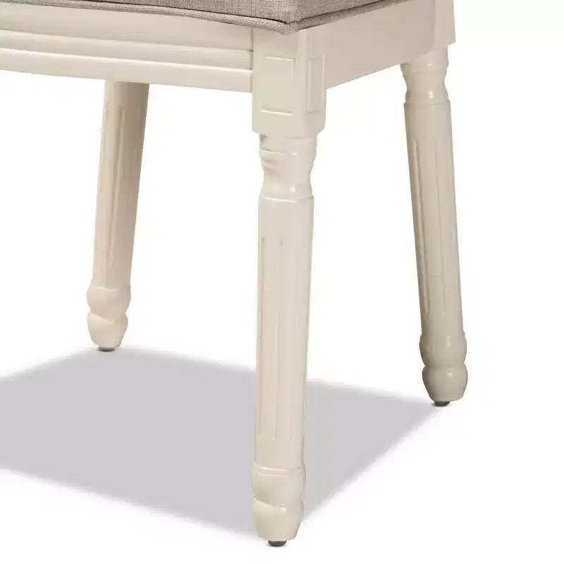 Set di 2 sedie da pranzo imbottite in tessuto | Rivetti decorativi | Struttura in legno di betulla | Grigio/Bianco