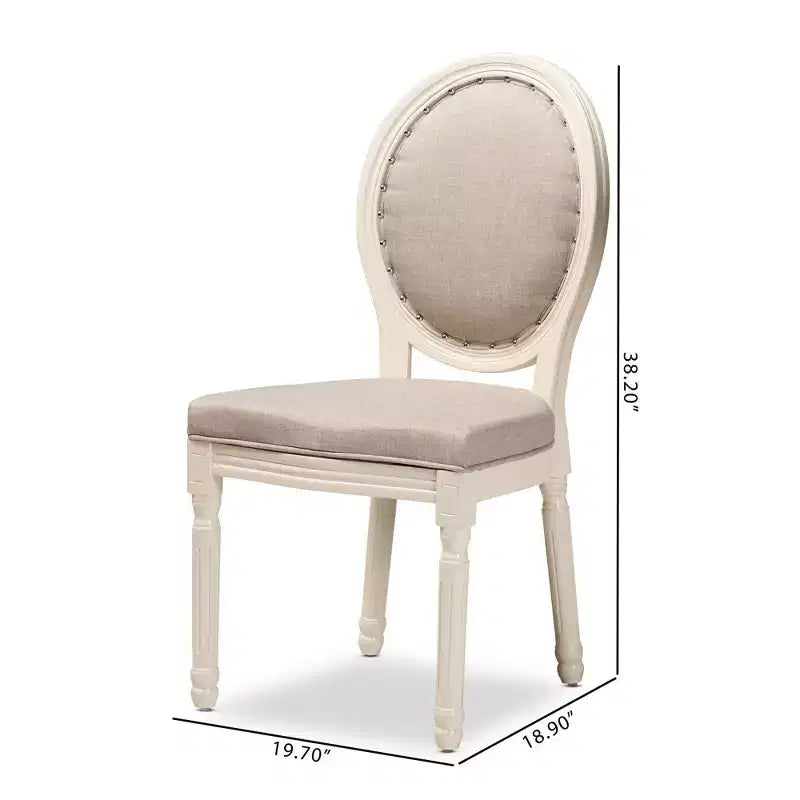 Set di 2 sedie da pranzo imbottite in tessuto | Rivetti decorativi | Struttura in legno di betulla | Grigio/Bianco