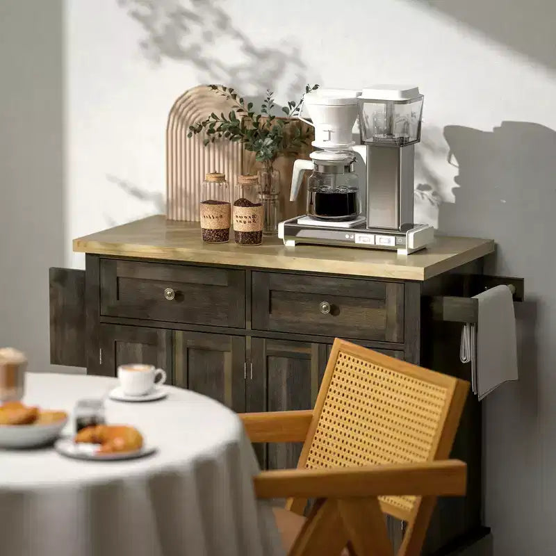 Isola da Cucina con Ruote | Piano in Legno di Gomma | Porta Spezie | Cassetti | 111.1 cm L
