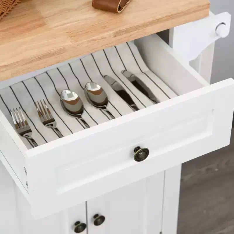 Isola da Cucina con Ruote | Piano in Legno di Gomma | Porta Spezie | Cassetti | 111.1 cm L