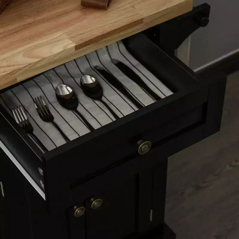 Isola da Cucina con Ruote | Piano in Legno di Gomma | Porta Spezie | Cassetti | 111.1 cm L