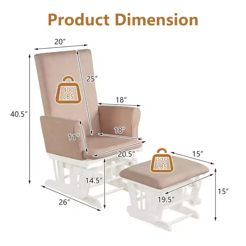 Set Sedia a dondolo e Poggiapiedi per Cameretta | Struttura in Legno di Gomma | Cuscini in Microfibra | Capacità 180 kg