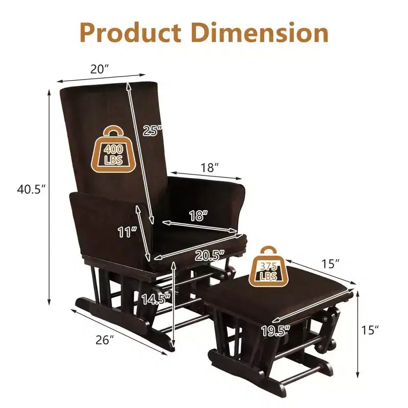 Set Sedia a dondolo e Poggiapiedi per Cameretta | Struttura in Legno di Gomma | Cuscini in Microfibra | Capacità 180 kg