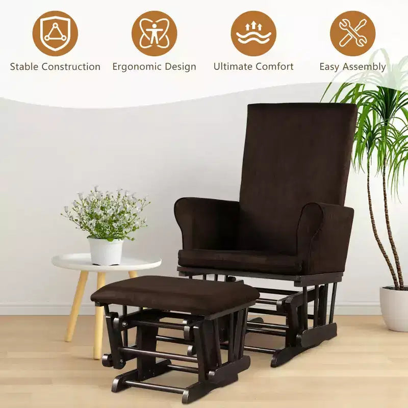 Set Sedia a dondolo e Poggiapiedi per Cameretta | Struttura in Legno di Gomma | Cuscini in Microfibra | Capacità 180 kg