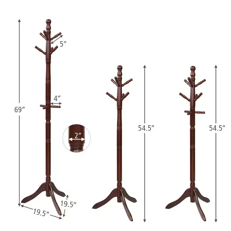 Appendiabiti da terra in legno | 9 Ganci | Altezza regolabile in 4 sezioni | Legno di gomma | Portata 28,5 kg
