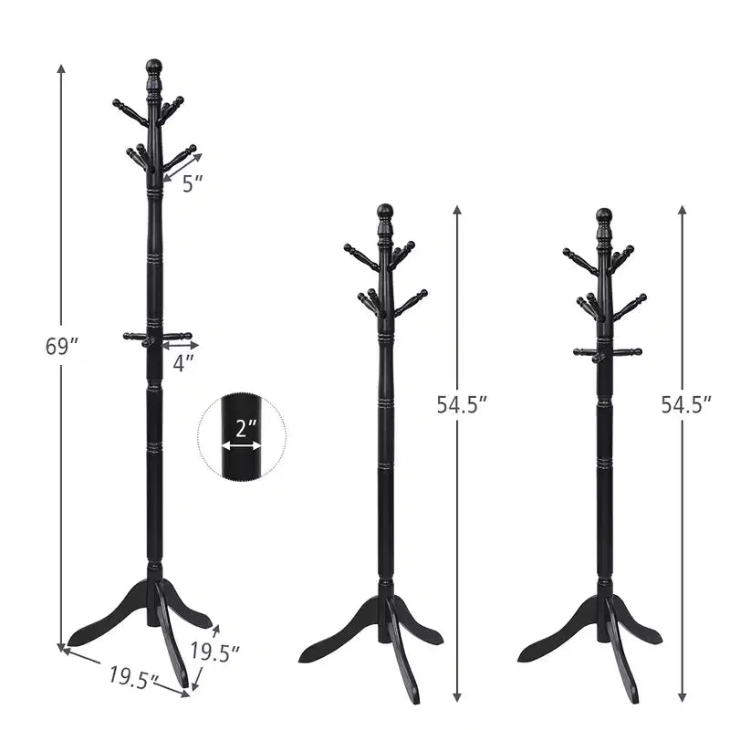 Appendiabiti da terra in legno | 9 Ganci | Altezza regolabile in 4 sezioni | Legno di gomma | Portata 28,5 kg