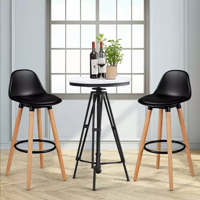 Set di 2 sgabelli da bar di metà secolo | Altezza seduta 72,4 cm | Similpelle | Struttura in metallo | Nero