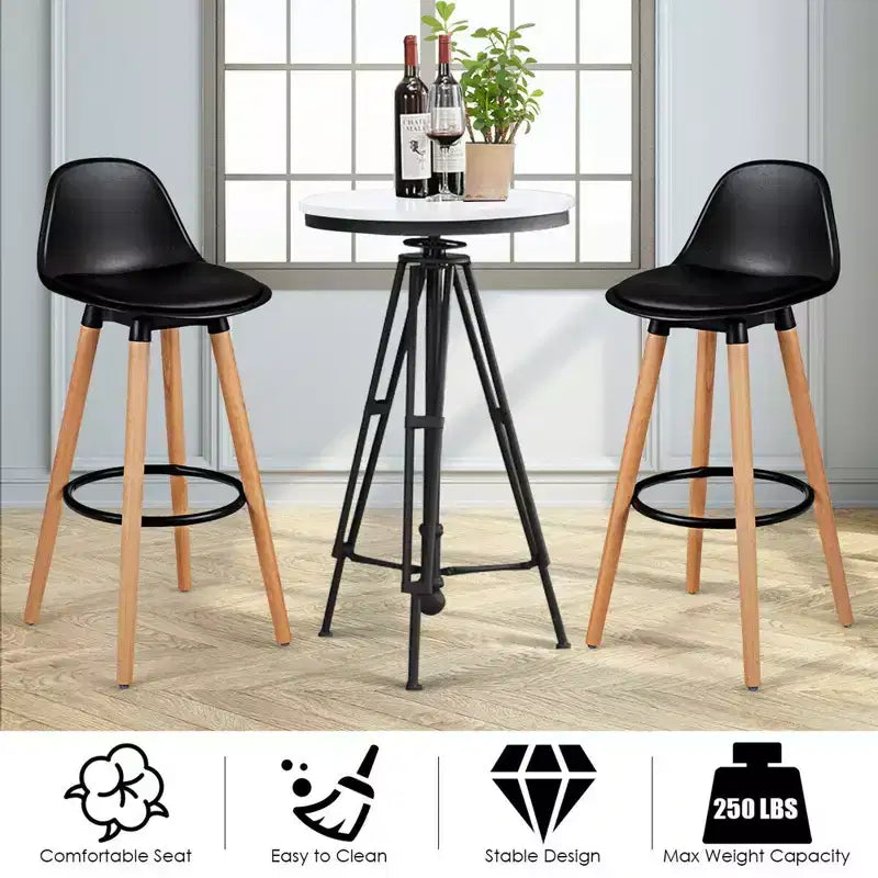 Set di 2 sgabelli da bar di metà secolo | Altezza seduta 72,4 cm | Similpelle | Struttura in metallo | Nero