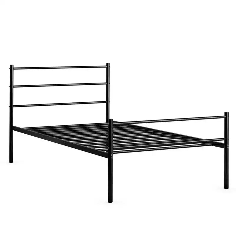 Struttura letto a piattaforma in metallo una piazza con testiera | Spazio sottostante 30 cm | Senza molle | Nero