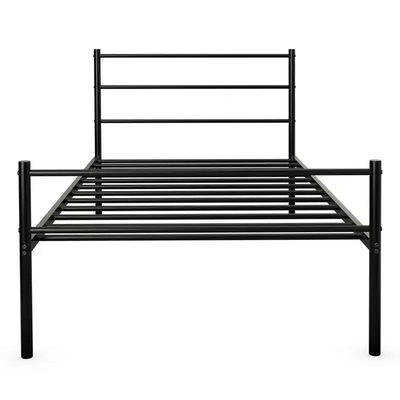 Struttura letto a piattaforma in metallo una piazza con testiera | Spazio sottostante 30 cm | Senza molle | Nero