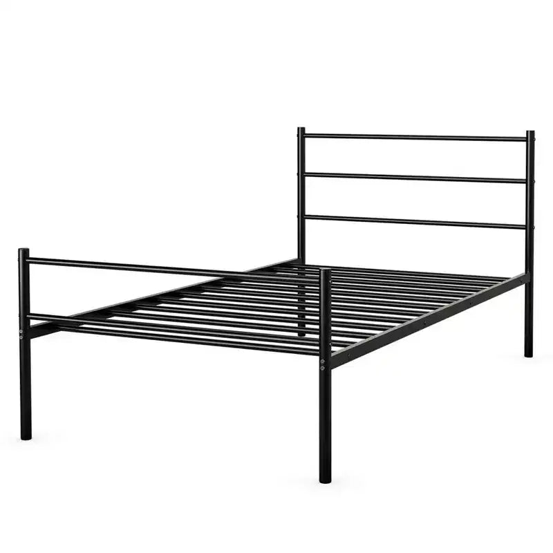 Struttura letto a piattaforma in metallo una piazza con testiera | Spazio sottostante 30 cm | Senza molle | Nero