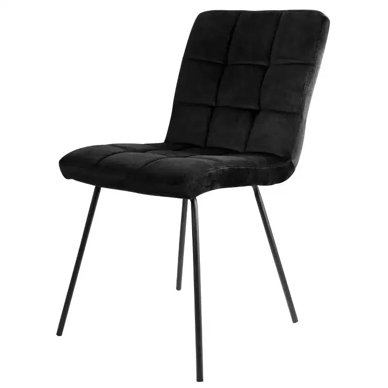Set di 2 sedie d'accento in velluto trapuntato | Gambe in metallo nero | Senza braccioli | Design con cuciture quadrate