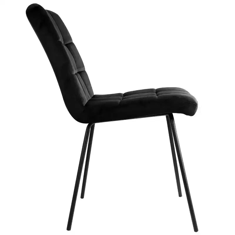 Set di 2 sedie d'accento in velluto trapuntato | Gambe in metallo nero | Senza braccioli | Design con cuciture quadrate