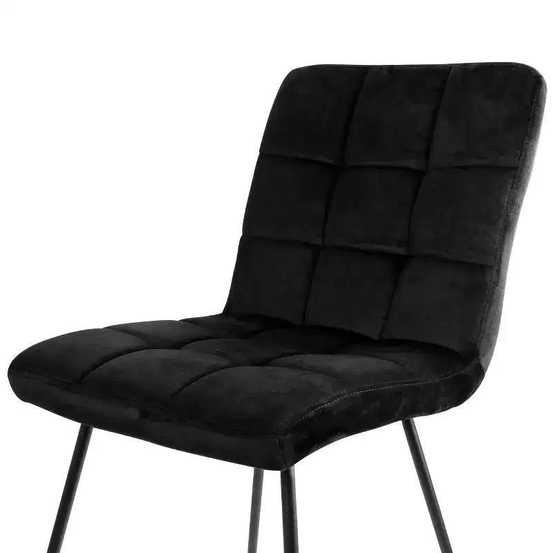 Set di 2 sedie d'accento in velluto trapuntato | Gambe in metallo nero | Senza braccioli | Design con cuciture quadrate
