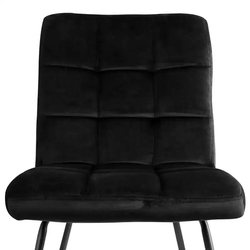 Set di 2 sedie d'accento in velluto trapuntato | Gambe in metallo nero | Senza braccioli | Design con cuciture quadrate