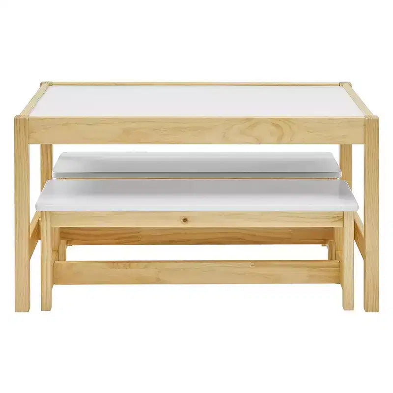 Tavolo e panca attività 3-in-1 in legno massello per bambini | Superficie lavagna bianca | Età 3+