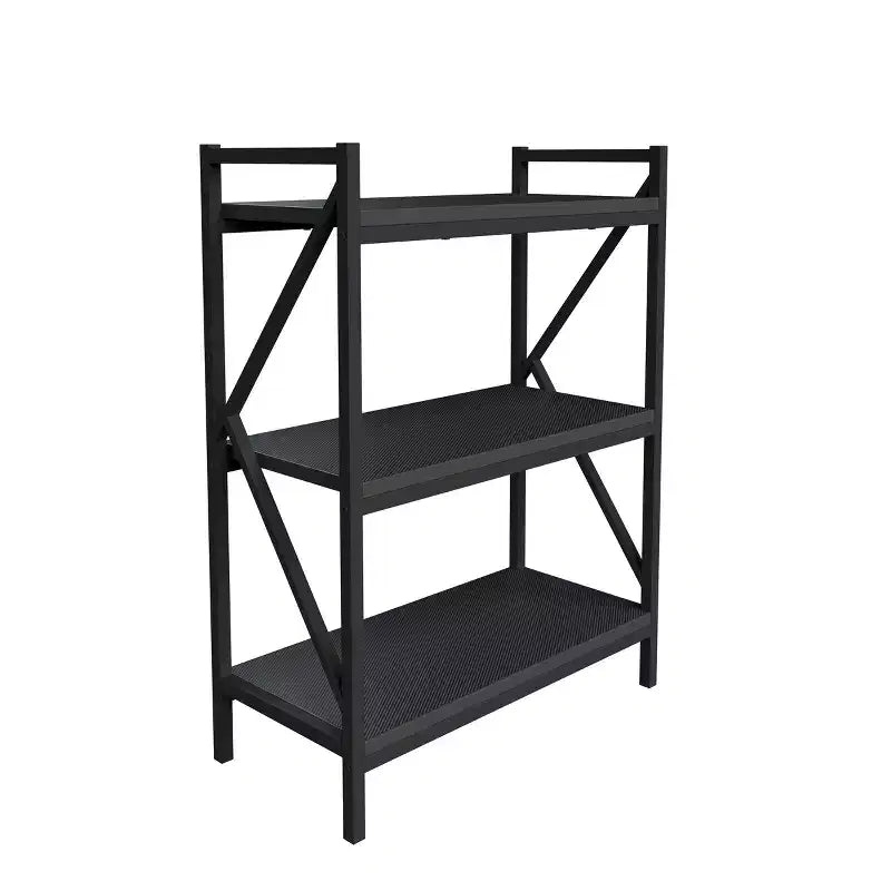 Console a 3 ripiani con libreria | Struttura in acciaio | Melamina con finitura fibra di carbonio | Nero | 13,6 kg/ripiano