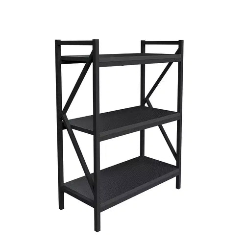 Console a 3 ripiani con libreria | Struttura in acciaio | Melamina con finitura fibra di carbonio | Nero | 13,6 kg/ripiano