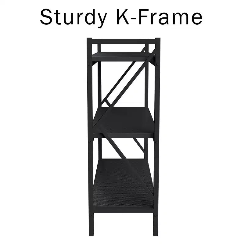 Console a 3 ripiani con libreria | Struttura in acciaio | Melamina con finitura fibra di carbonio | Nero | 13,6 kg/ripiano