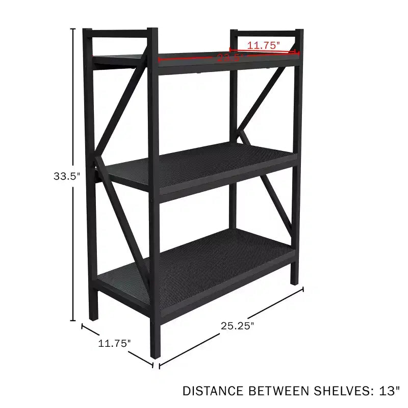 Console a 3 ripiani con libreria | Struttura in acciaio | Melamina con finitura fibra di carbonio | Nero | 13,6 kg/ripiano