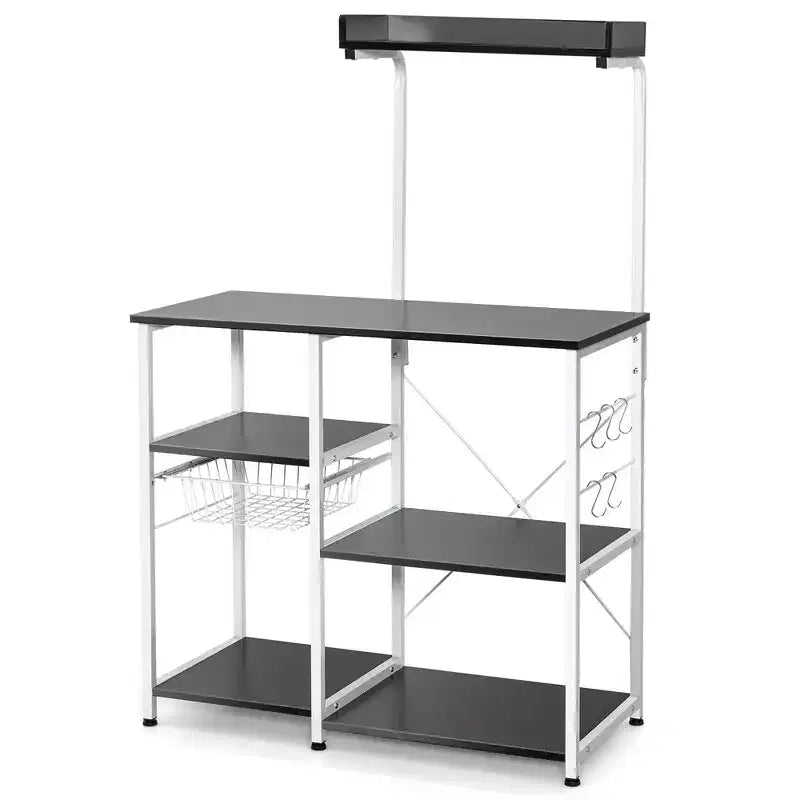 Scaffale da Cucina a 4 Ripiani | Porta Microonde | Cestello e 5 Ganci | Capacità 58 kg