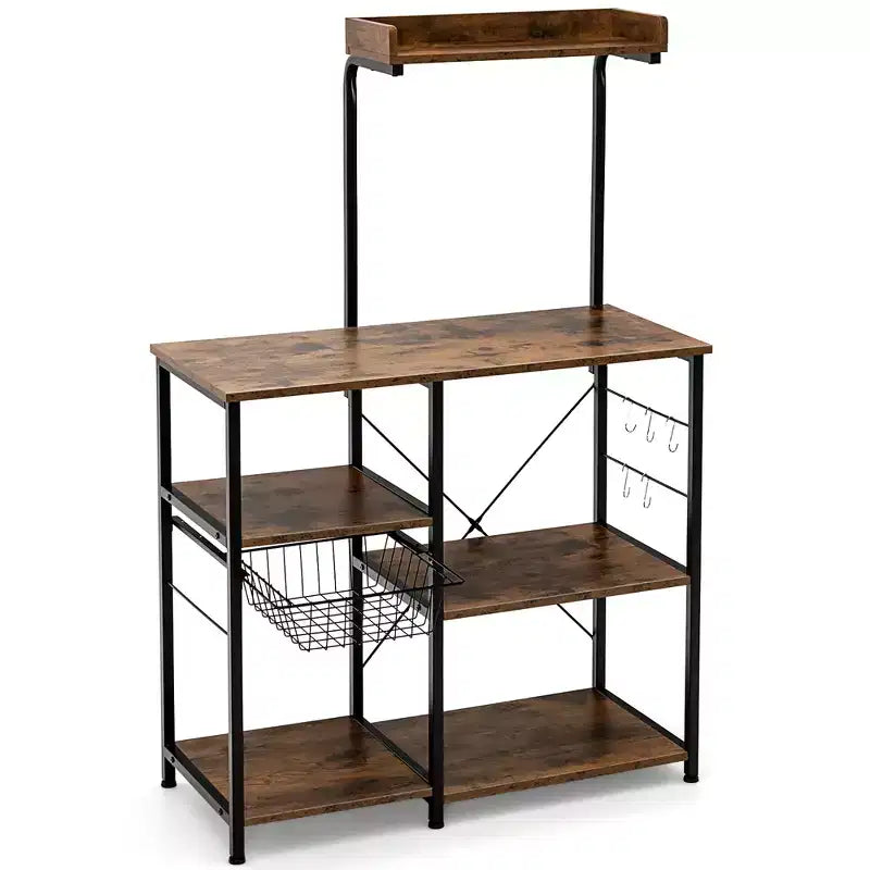 Scaffale da Cucina a 4 Ripiani | Porta Microonde | Cestello e 5 Ganci | Capacità 58 kg
