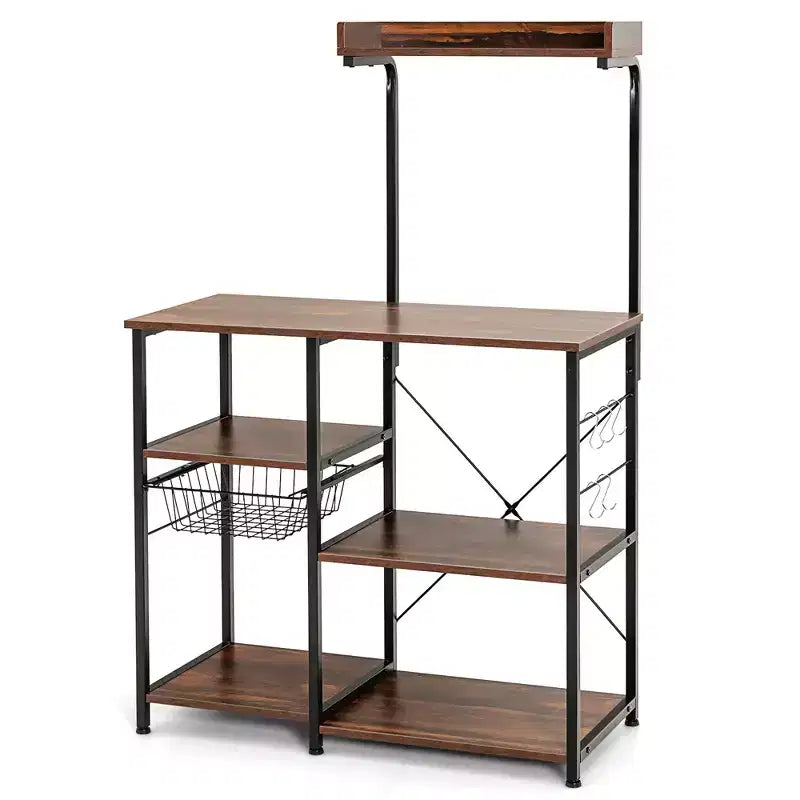 Scaffale da Cucina a 4 Ripiani | Porta Microonde | Cestello e 5 Ganci | Capacità 58 kg