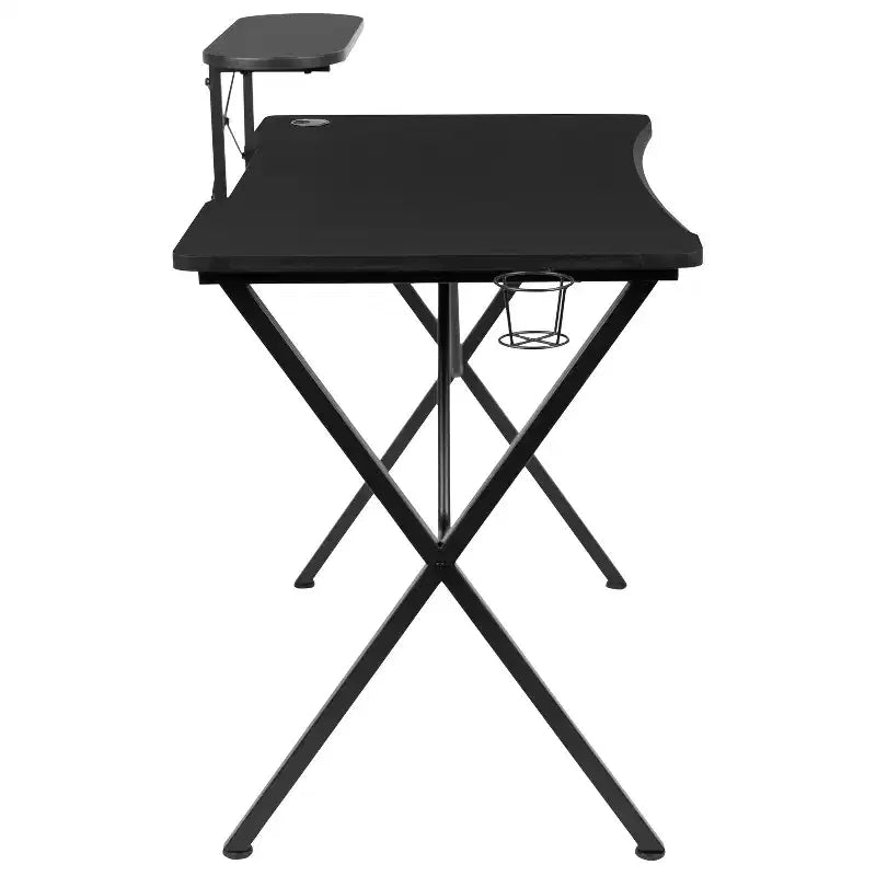 Postazione da Gaming BlackArc Delta: Sedia reclinabile con supporto lombare e poggiatesta; Scrivania con gancio per cuffie/portabicchieri staccabile e supporto per monitor